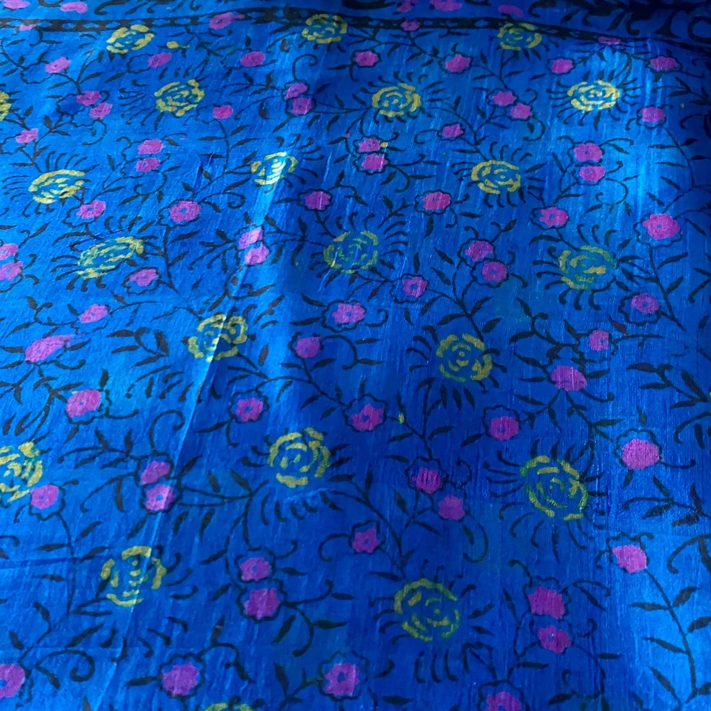 Silk Square Scarf in Bright blue with Pink. Made in India. 30 by 30